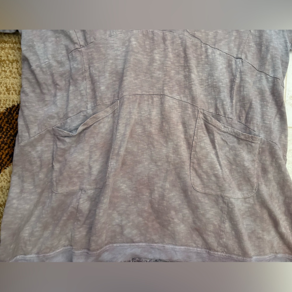 Free People Taupe Short Sleeve Tee with Multicolor Beaded Scoop Neck - Picture 2 of 6